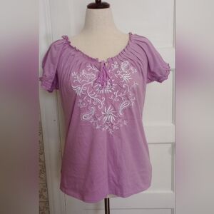 Willi Smith Lavender Blouse with White Embroidery